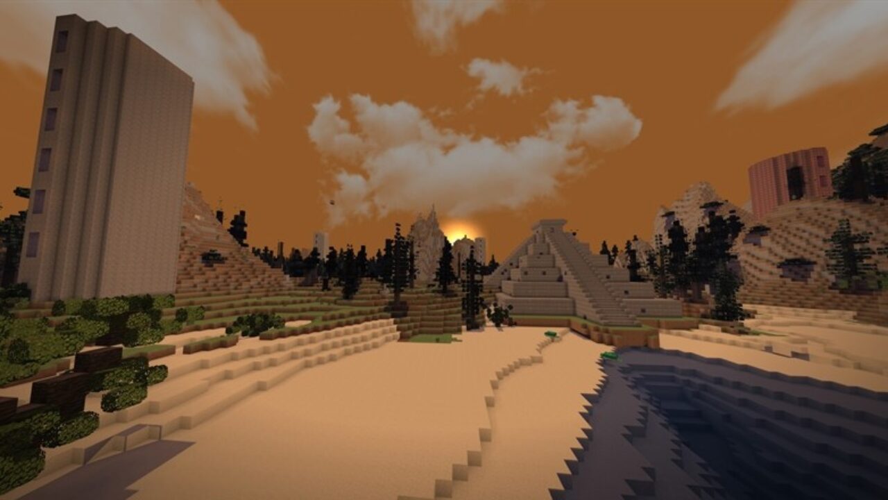 Warm biomes in Crazy Craft Custom Terrain Structures MCPE Map