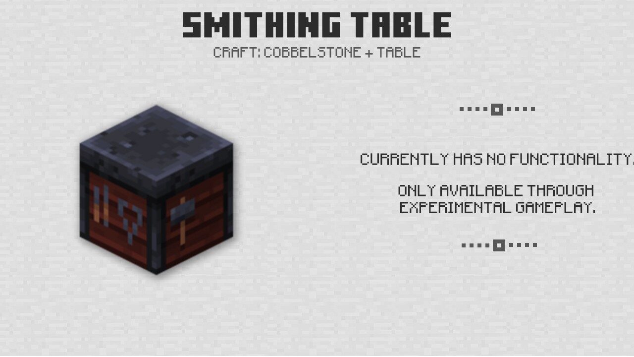 Smithing table in Minecraft PE 1.9