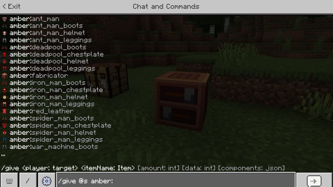 Command for receive all items in Iron Man mod in Minecraft PE