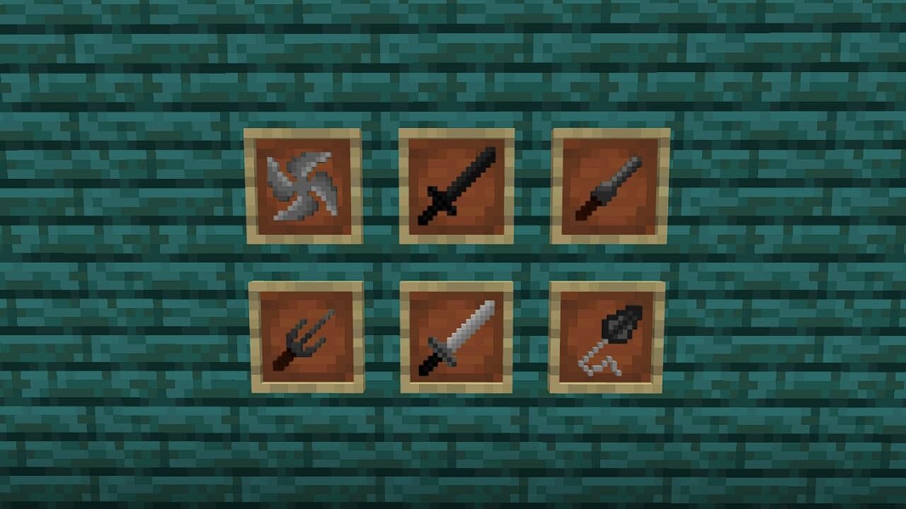 Weapons in Ninja mod in Minecraft PE