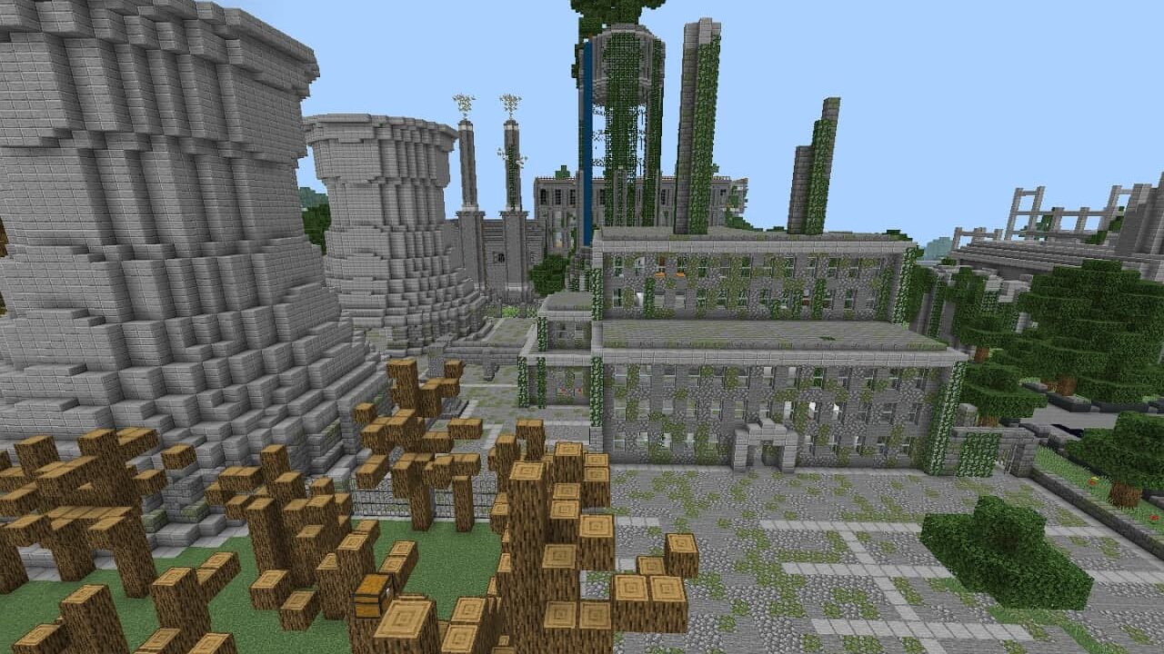 Nuclear power plant in Ruined City in Minecraft PE