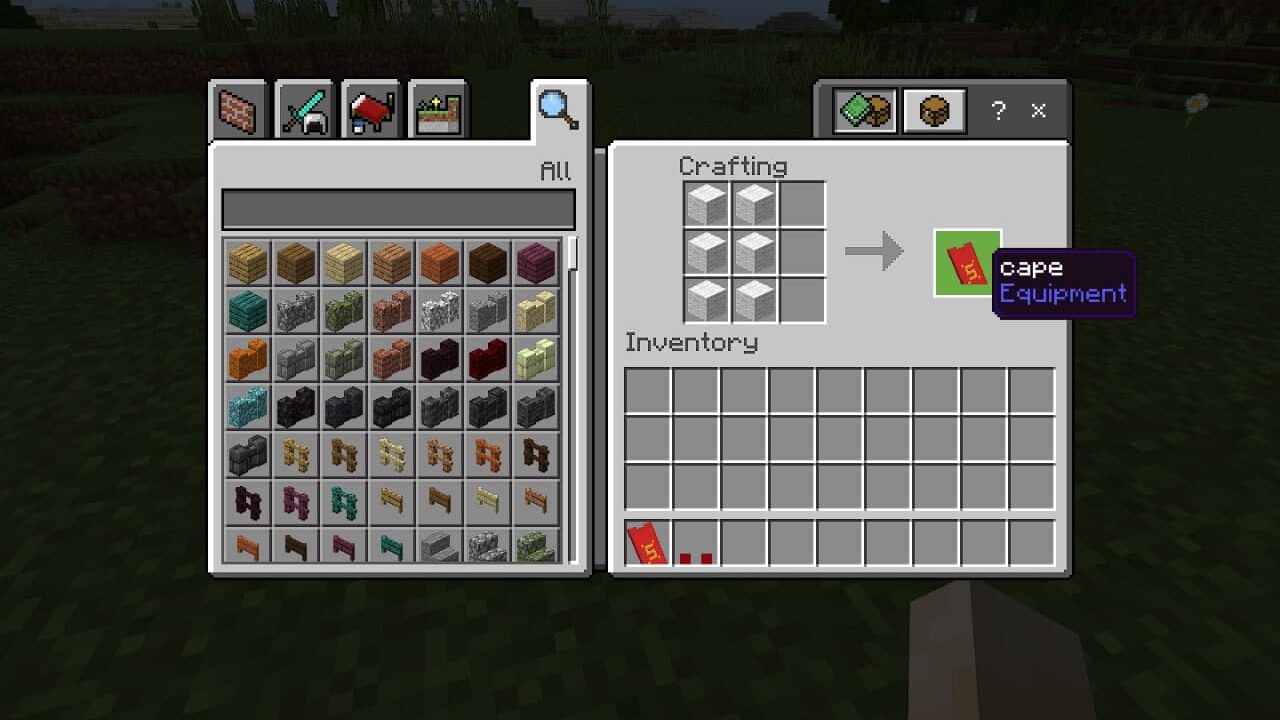 Cape craft recipe in superman mod in Minecraft PE