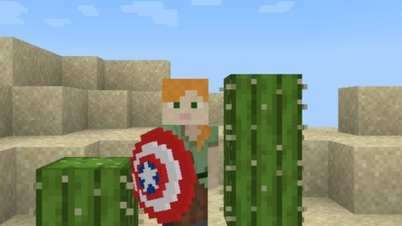 Steve and Shield from Captain America Mod for Minecraft PE