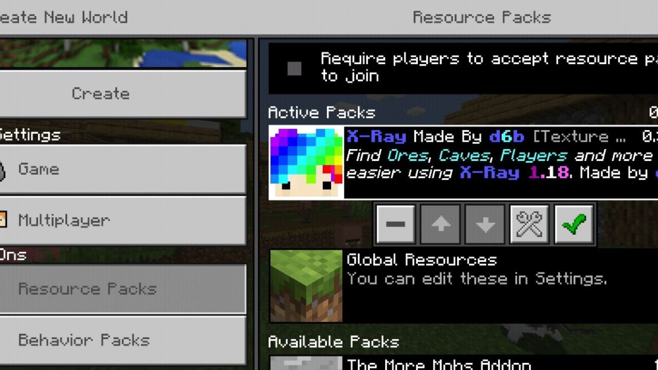 Menu from X-Ray Texture Pack for Minecraft PE