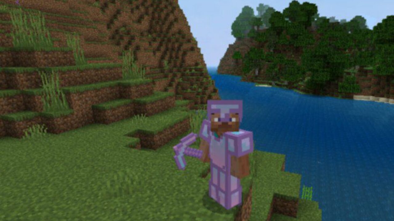 Steve in Armor from Vaporwave Texture Pack for Minecraft PE