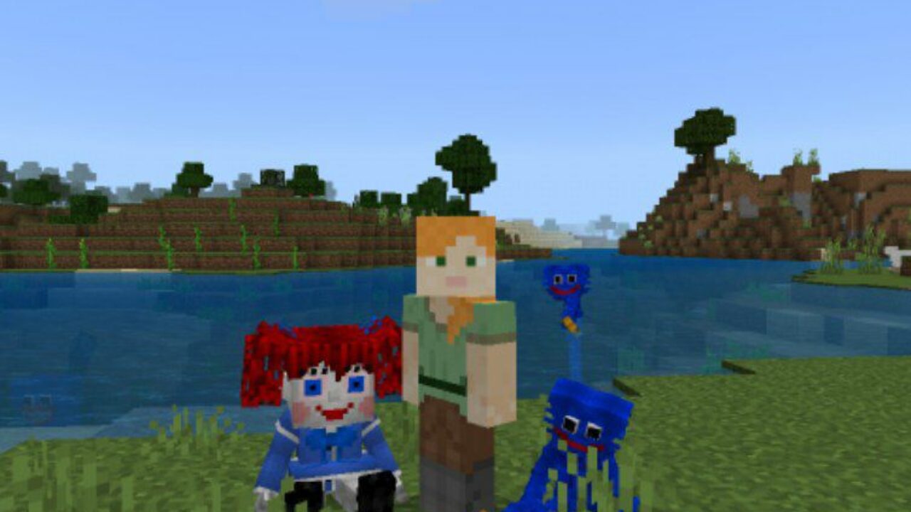 Steve and Poppy from Poppy Playtime Mod for Minecraft PE