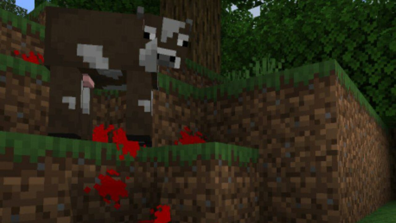 Cow and Bloody Trail from Blood Mod for Minecraft PE