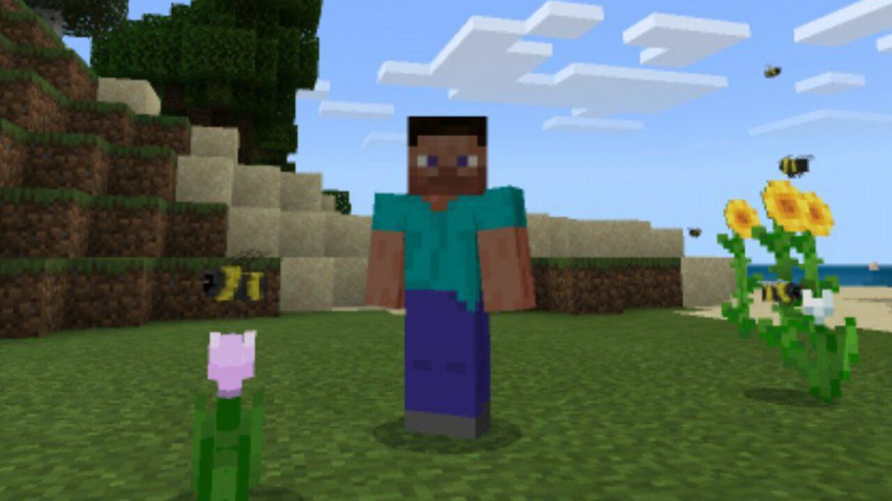 Steve and New Mobs from Bee Texture Pack for Minecraft PE