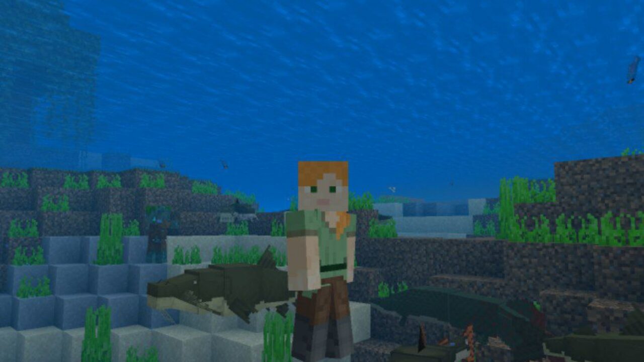 Steve and Monsters from River Monster Mod for Minecraft PE