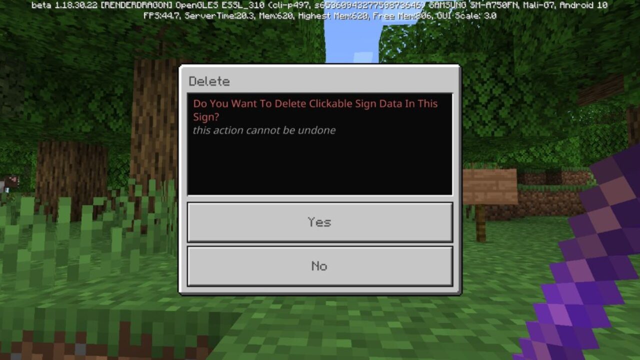 Delete Menu from Signs Mod for Minecraft PE