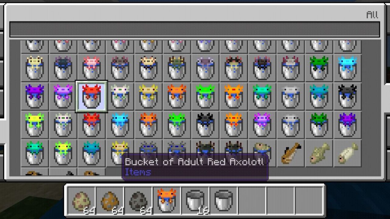 Inventory from Axolotl Mod for Minecraft PE