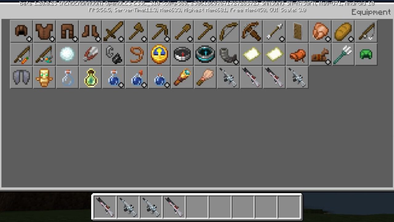 Inventory from 3D Gun Mod for Minecraft PE