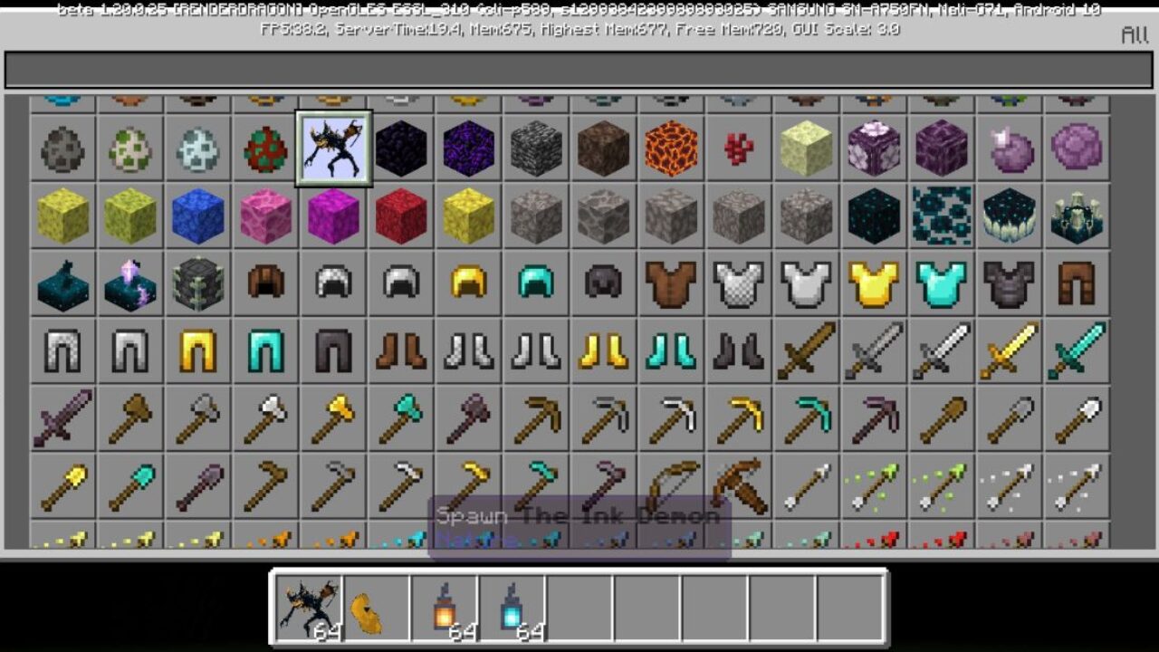 Inventory from Demon Mod for Minecraft PE