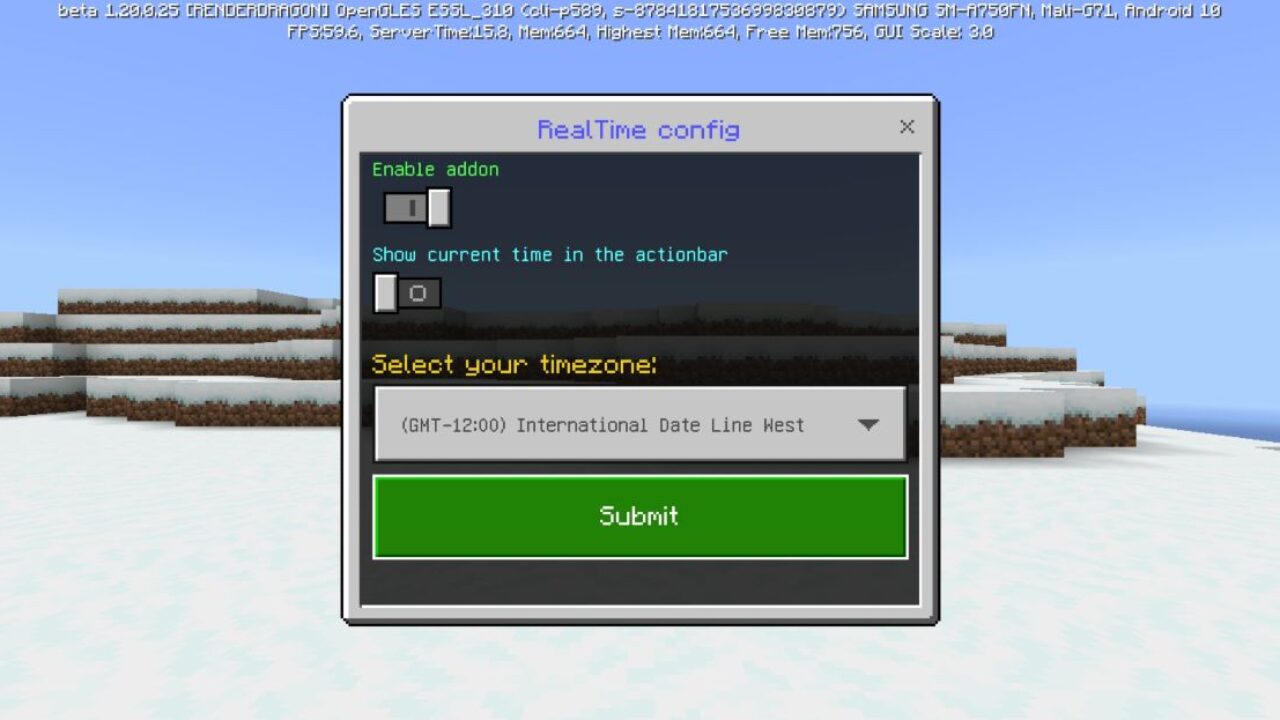 Settings from Real Time Mod for Minecraft PE