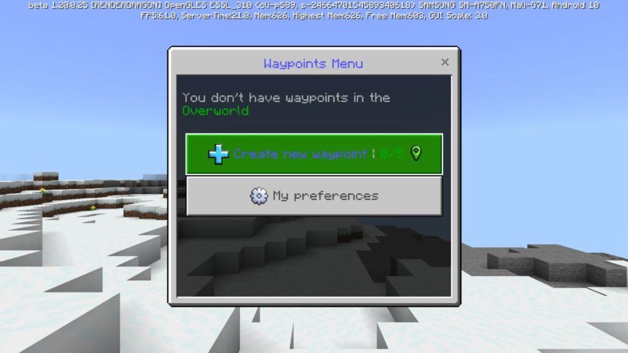 Settings from Waypoint Mod for Minecraft PE