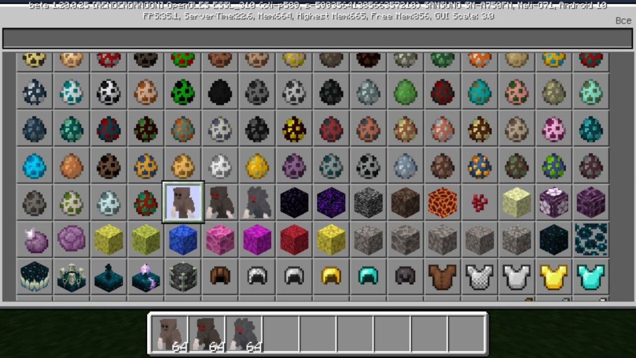 Inventory from Cave Mobs Mod for Minecraft PE