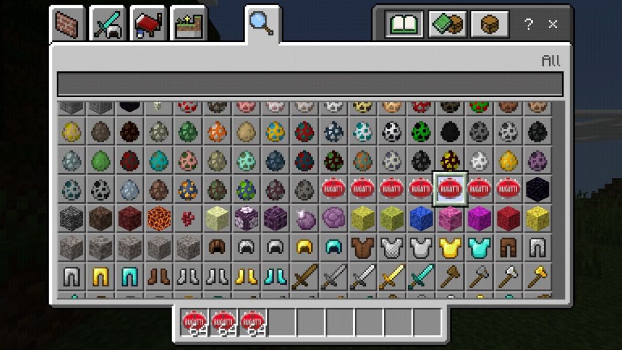 Inventory from 3D Cars Mod for Minecraft PE