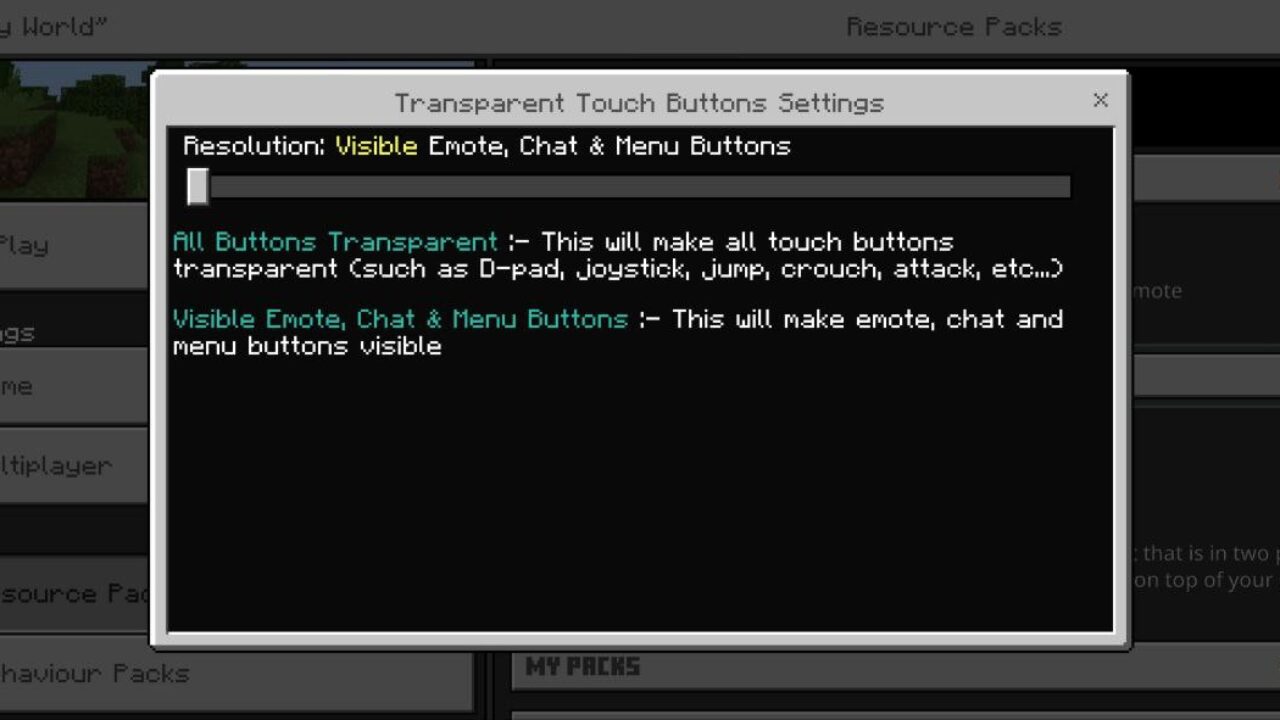 Settings from Transparent Buttons Texture Pack for Minecraft PE