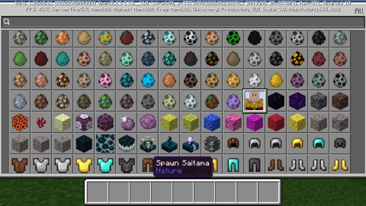 Inventory from Saitama Mod for Minecraft PE