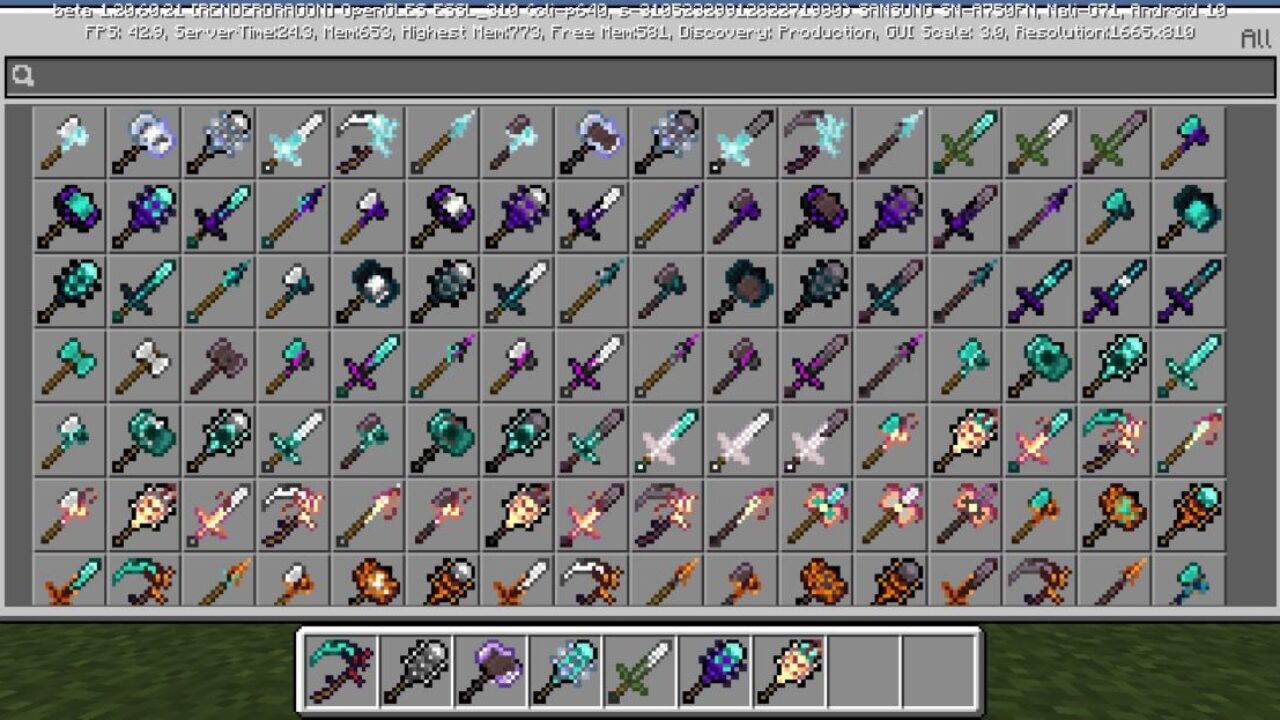 Inventory from Weapon Combiner Mod for Minecraft PE