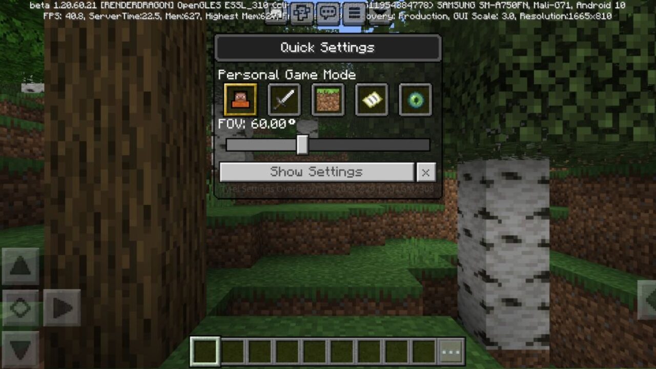 Menu from Settings Overlay Texture Pack for Minecraft PE