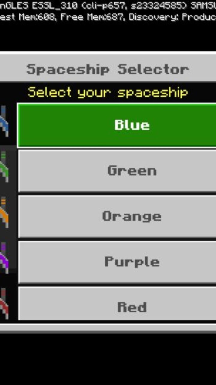 Select from Space Shooter Map for Minecraft PE