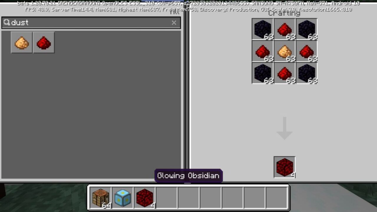 Crafting from Nether Reactor Mod for Minecraft PE