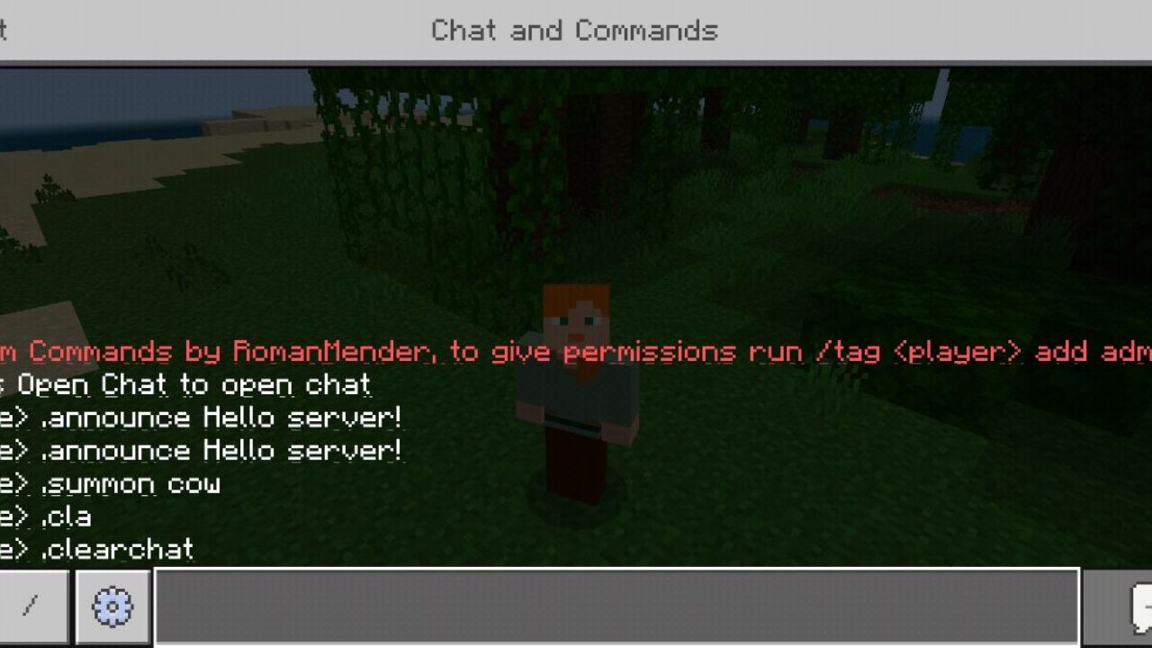 Info from Chat Command Creator Mod for Minecraft PE