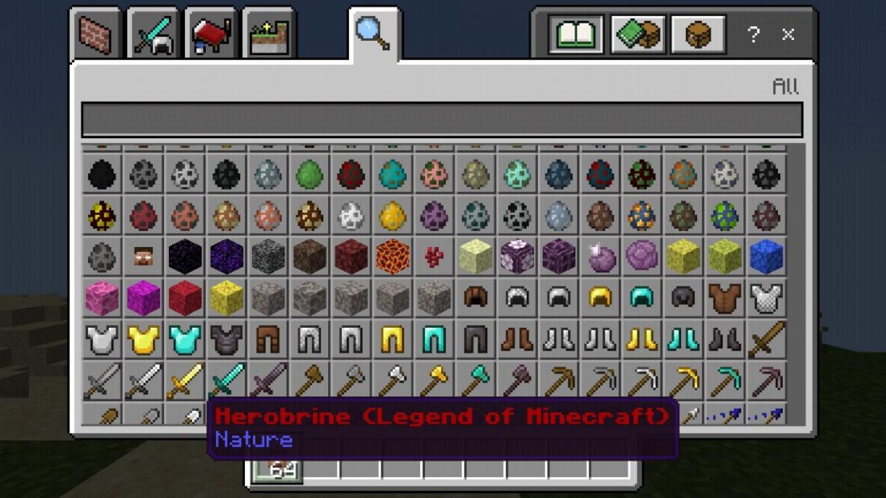 Inventory from Herobrine 2 Mod for Minecraft PE