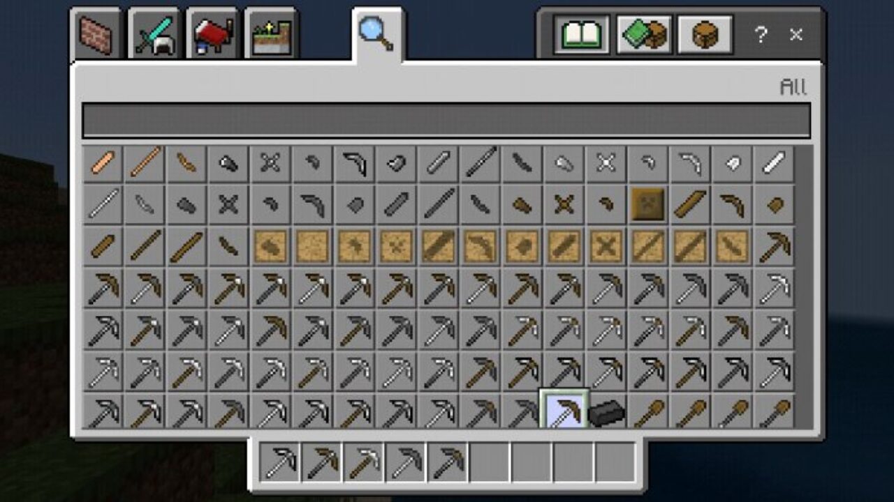 Inventory from Pickaxe Mod for Minecraft PE