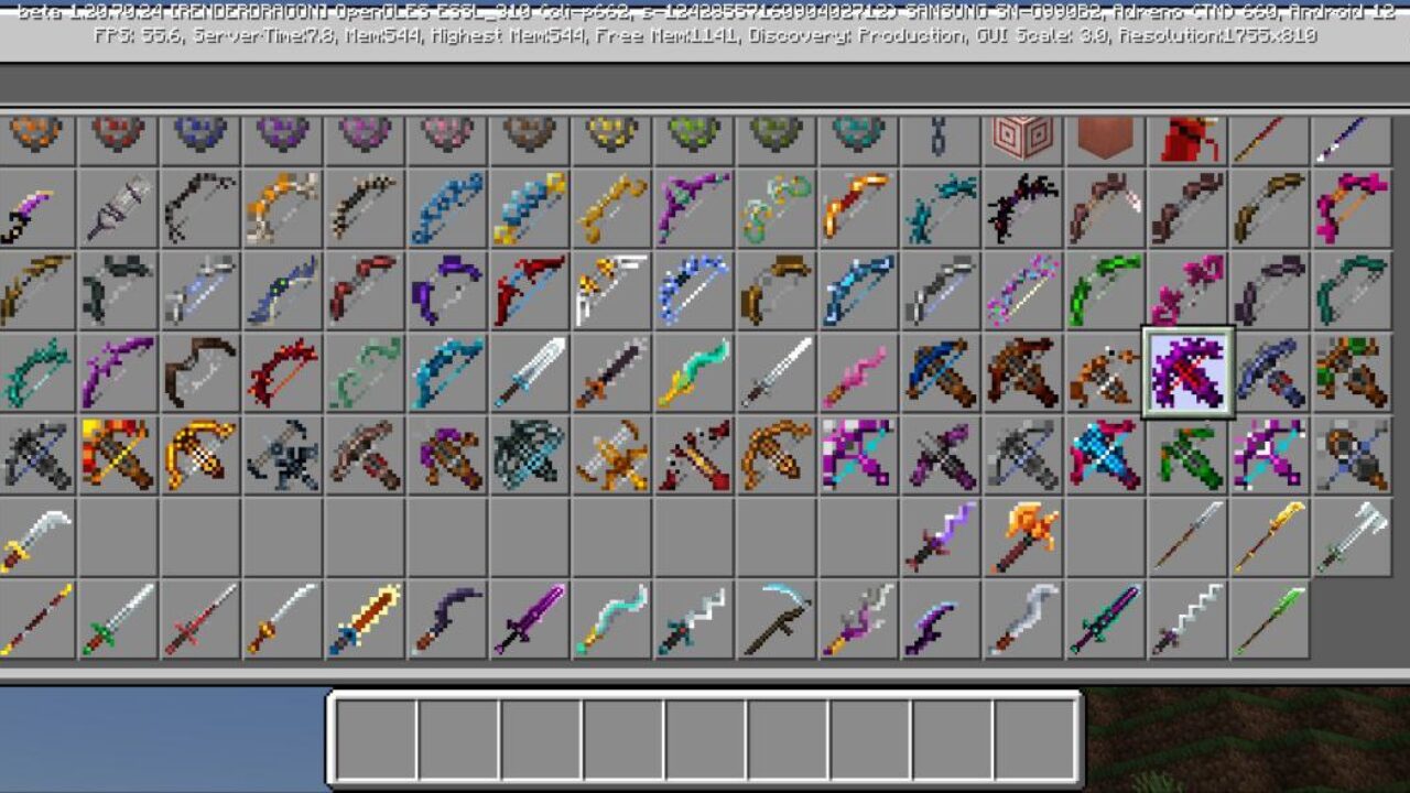 Inventory from Weapons from Minecraft Dungeons Mod for Minecraft PE