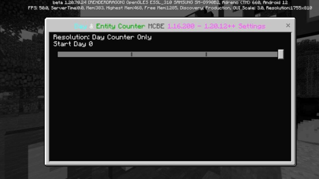Settings from Day Counter Mod for Minecraft PE