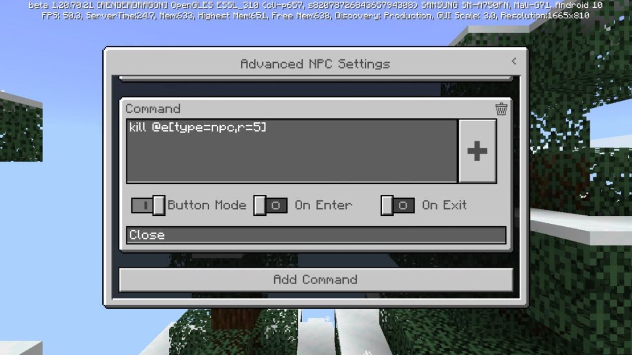 Settings from Earth Magic Mod for Minecraft PE