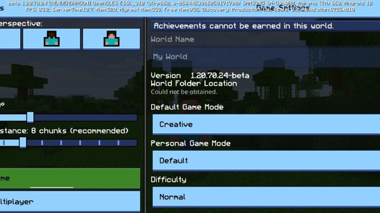 Settings from Neo Texture Pack for Minecraft PE