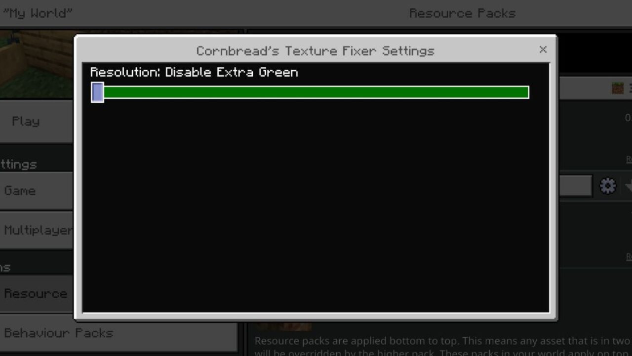 Settings from Cornbread Texture Pack for Minecraft PE