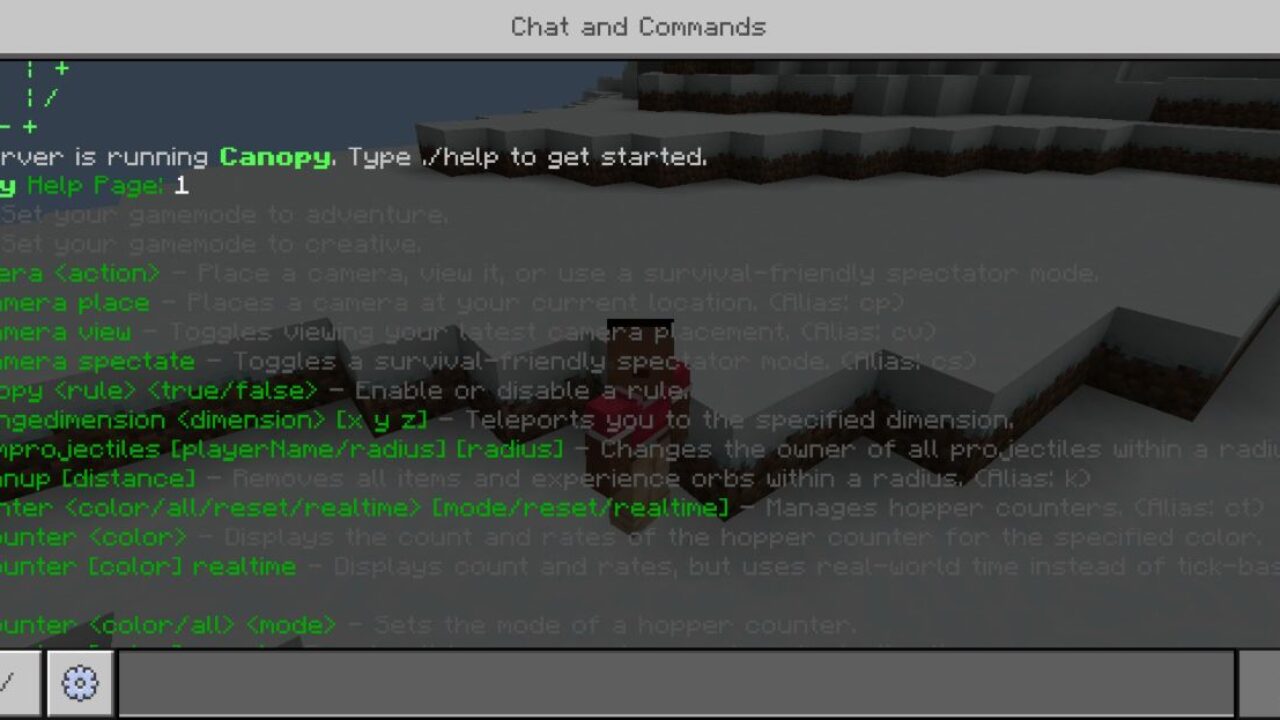 Commands from Canopy Mod for Minecraft PE