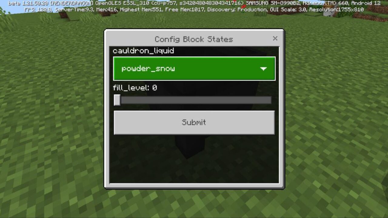 Options from Block Permutation Controller Mod for Minecraft PE