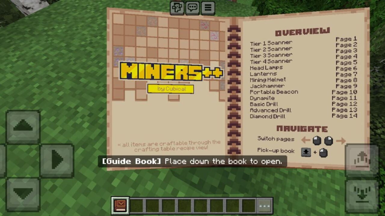 Book from Miners Plus Mod for Minecraft PE