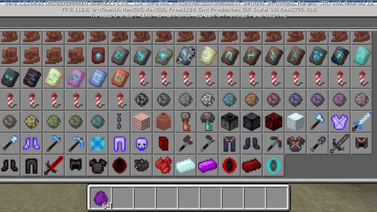 Inventory from Falling Meteors Mod for Minecraft PE