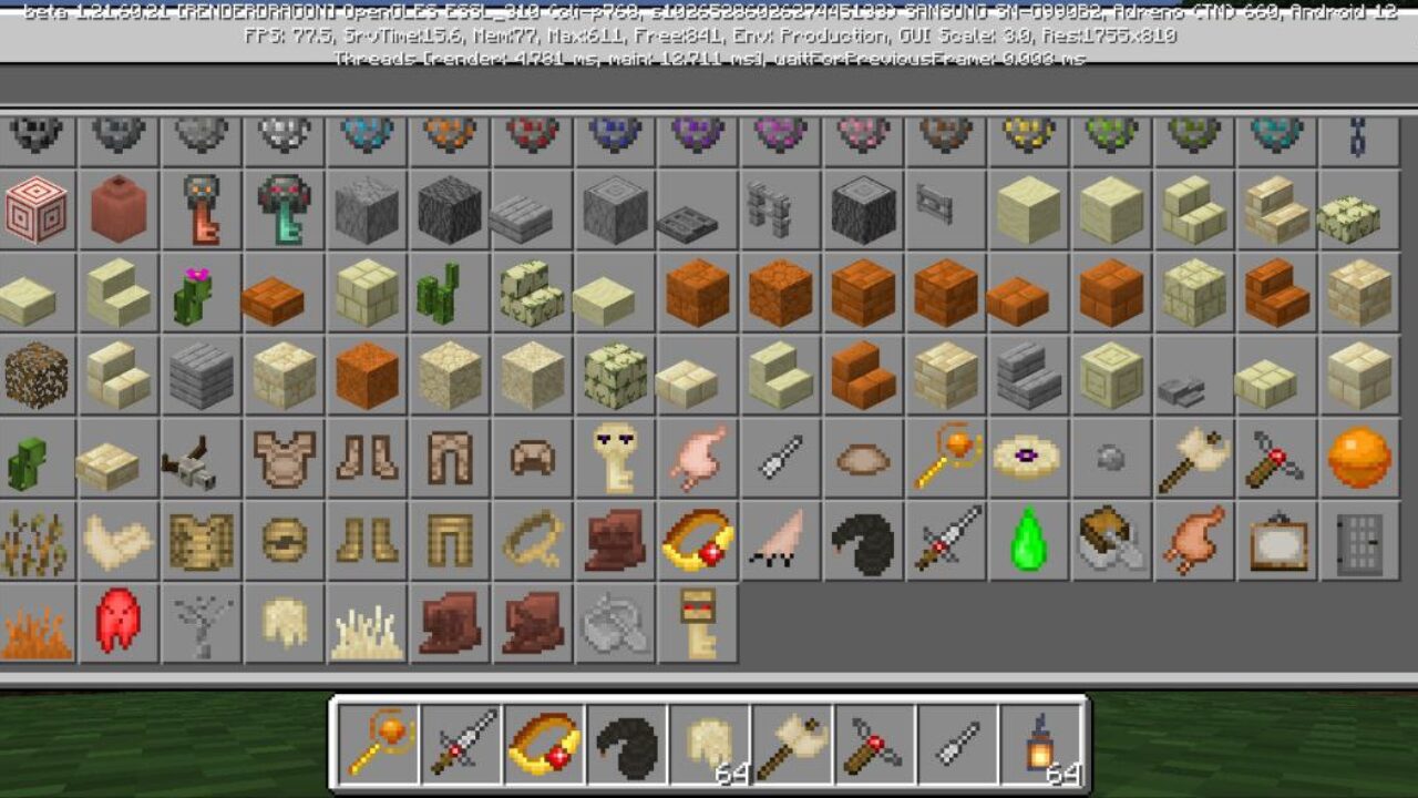 Inventory from Pumped Desert Mod for Minecraft PE