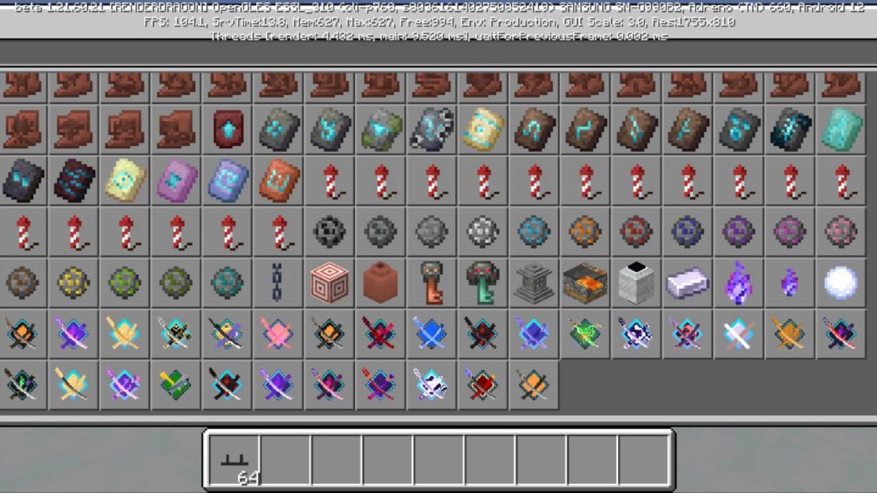 Inventory from Slash Blade Mod for Minecraft PE