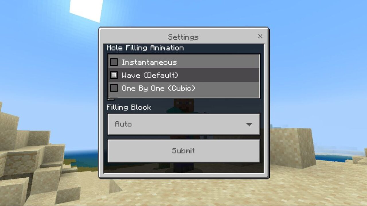 Menu from Hole Filler Mod for Minecraft PE