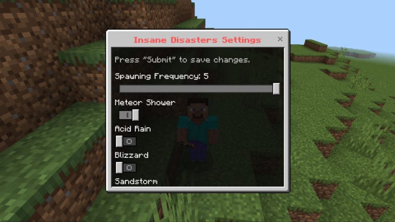 Settings from Insane Disasters Mod for Minecraft PE