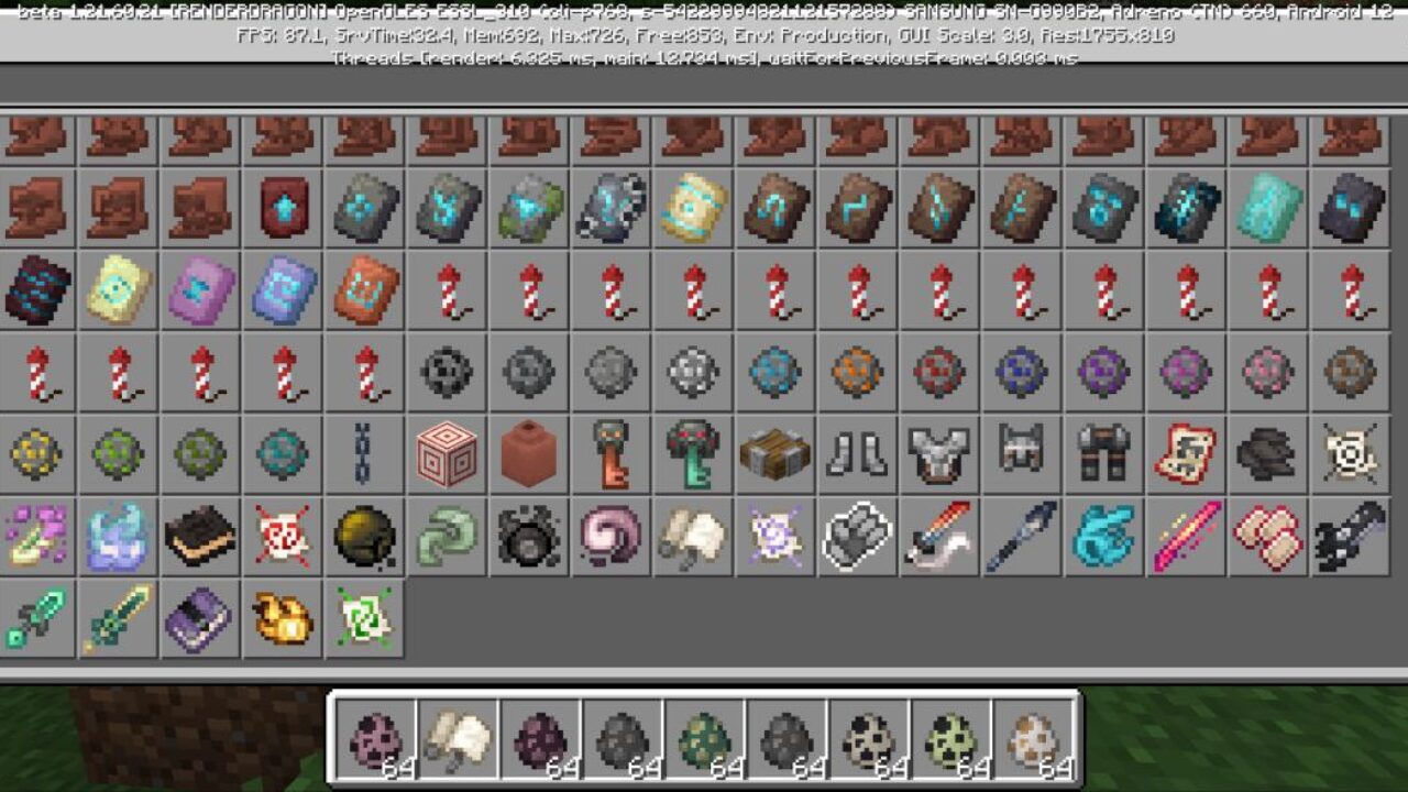 Inventory from Anime Jutsu Mod for Minecraft PE