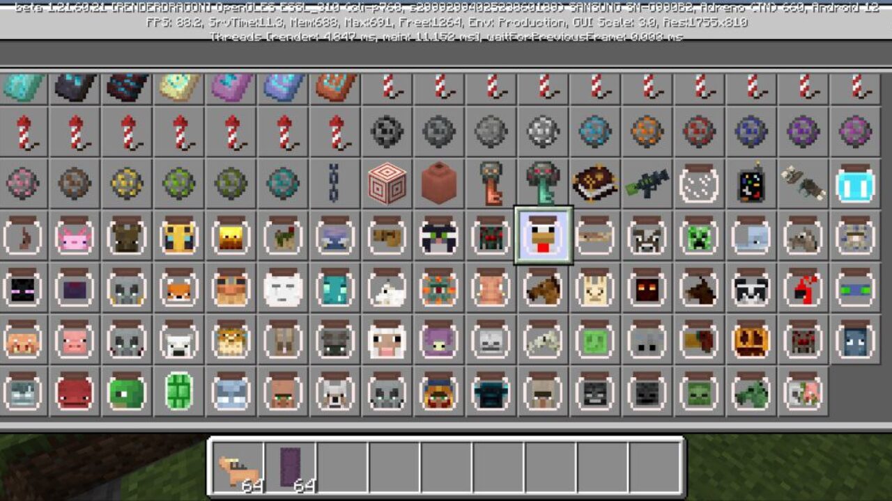 Inventory from Mobs in Bottle Mod for Minecraft PE