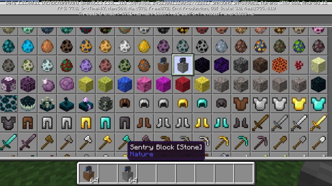 Inventory from Sentry Gun Blocks Mod for Minecraft PE