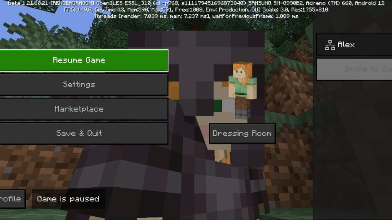 Pause from Dark Mode Texture Pack for Minecraft PE